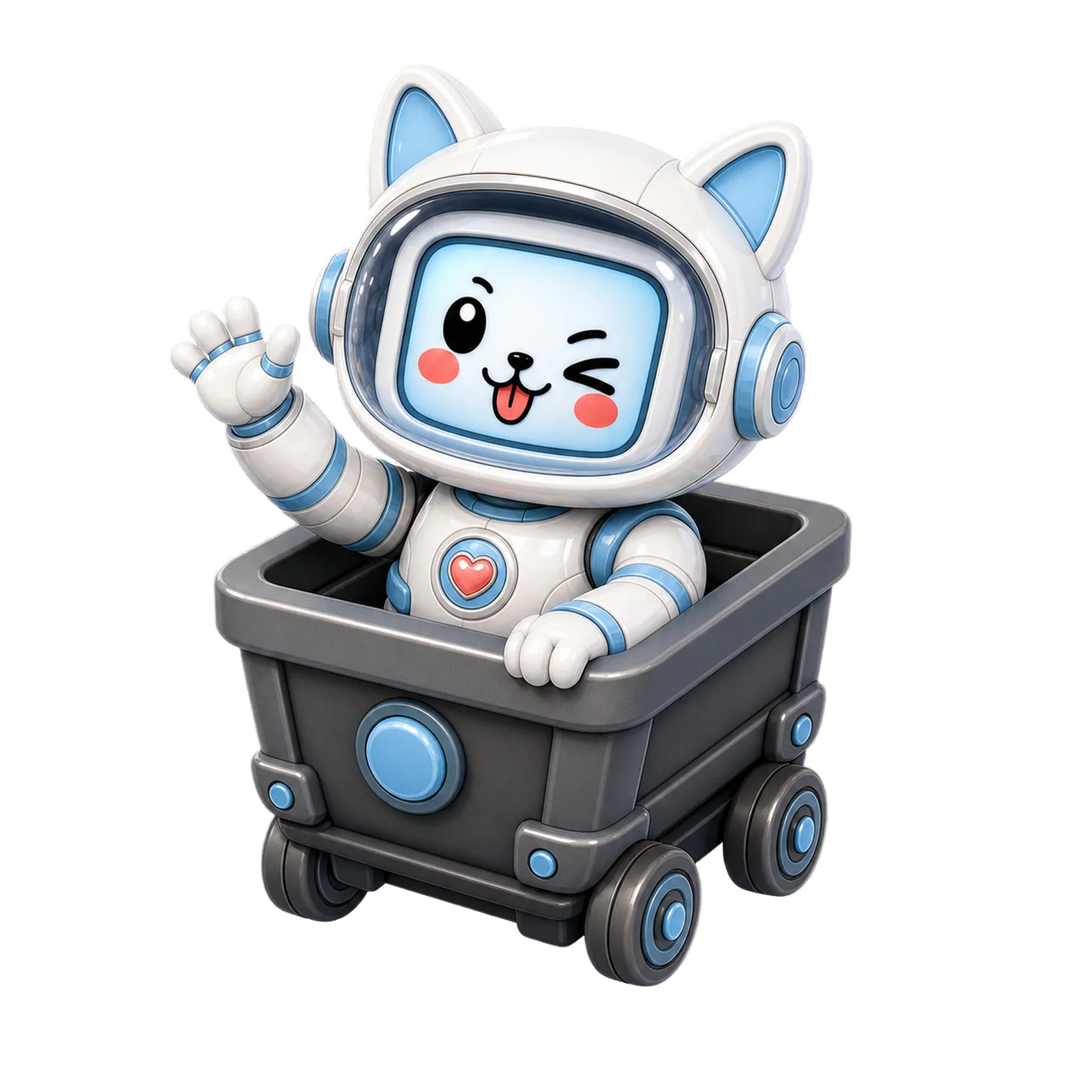 Catbot QRKO едет в вагонетке с находками